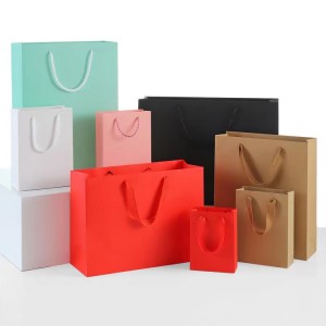 Wholesale Custom Printed Logo Packaging bags Gift Craft Shopping Paper Bag na may Ribbon Handle