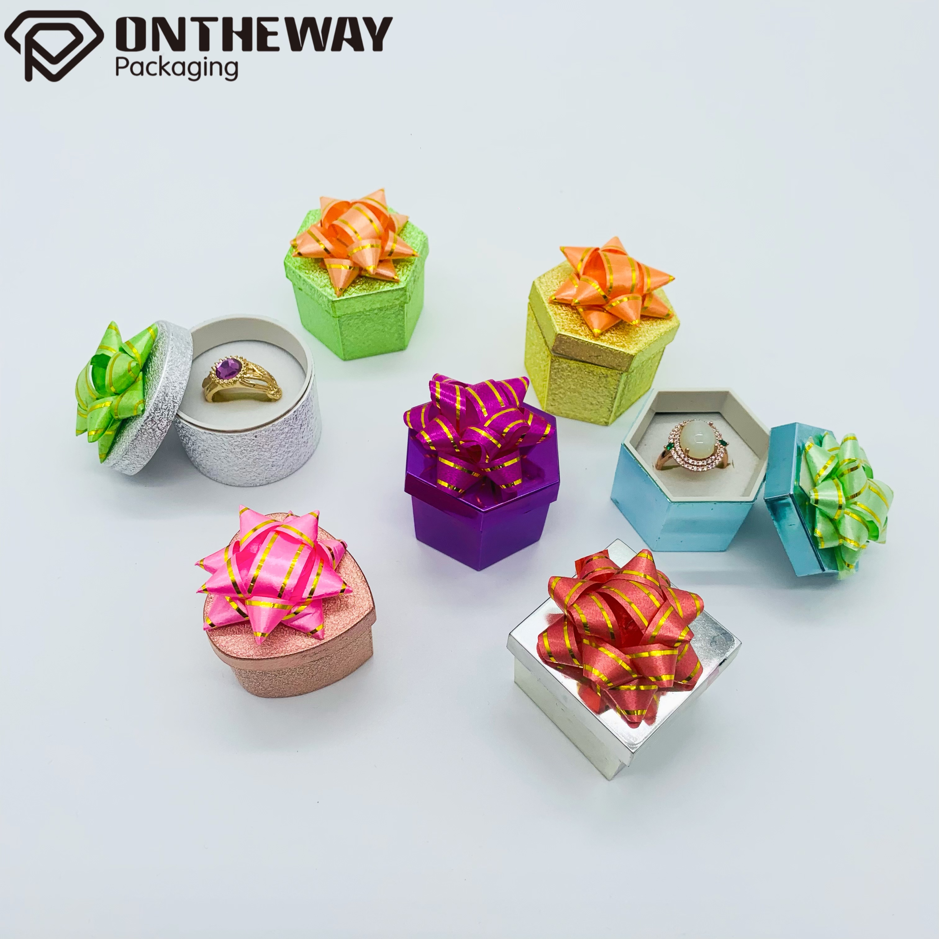 Metallic Colored Holographic Matte Colorful Ribbon Ring Alahas Gift Box