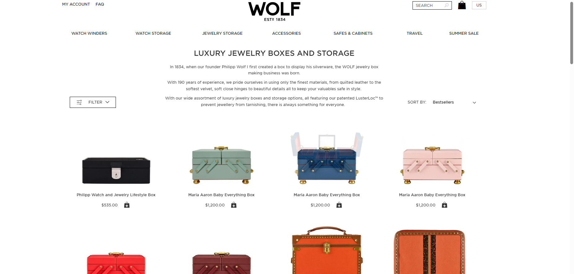 WOLF 1834 a luxury jewelry box maker, established since 1834 is a company based in El Segundo, California USA.