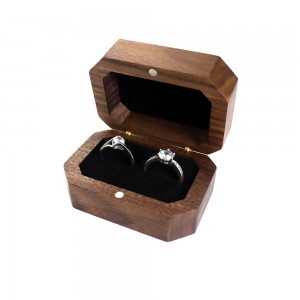 I-Wholesale Retro Octagon Walnut double Ring box Ibhokisi lokugcina ubucwebe elivela e-China