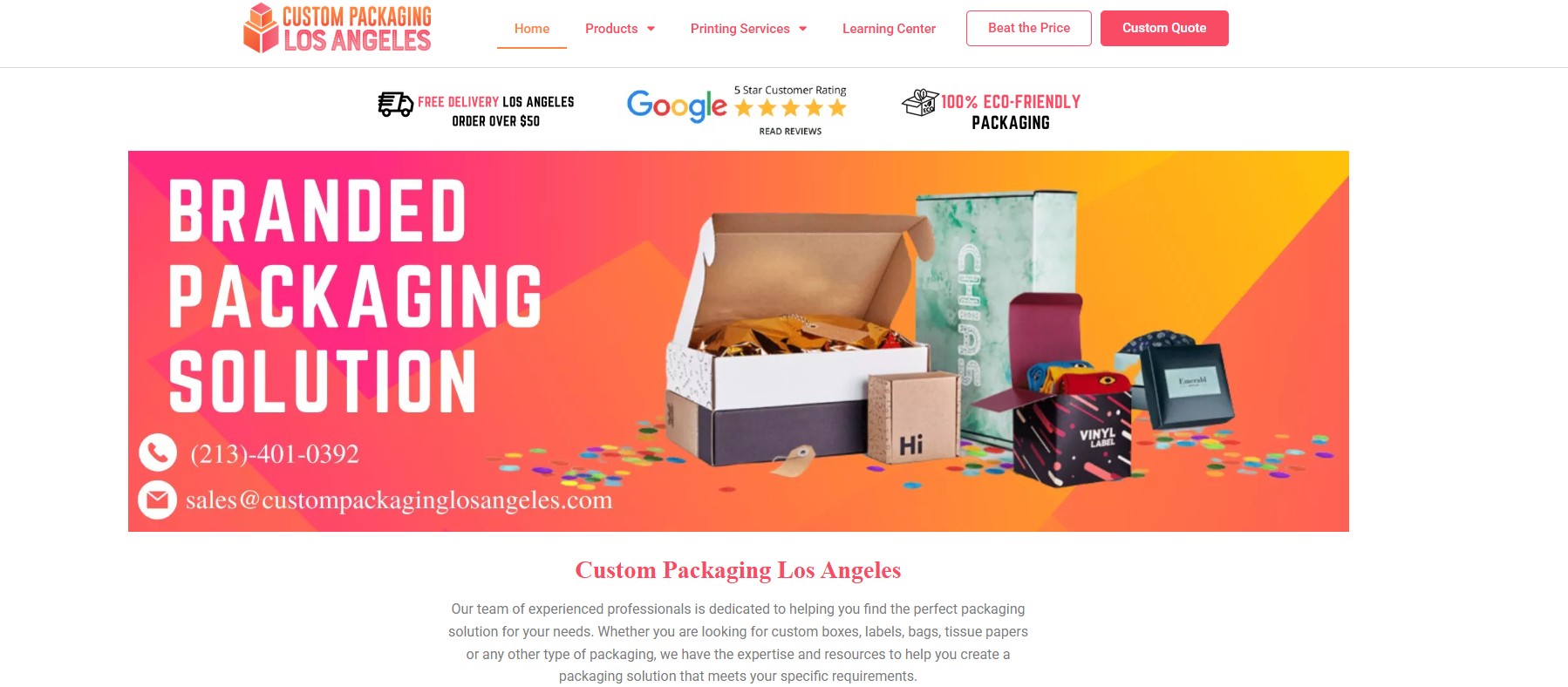 Giới thiệu về Custom Packaging Los Angeles Custom Packaging Los Angeles là một công ty có trụ sở tại California, cung cấp dịch vụ đóng gói tùy chỉnh uy tín cho các ngành bán lẻ, làm đẹp, thời trang và CBD.