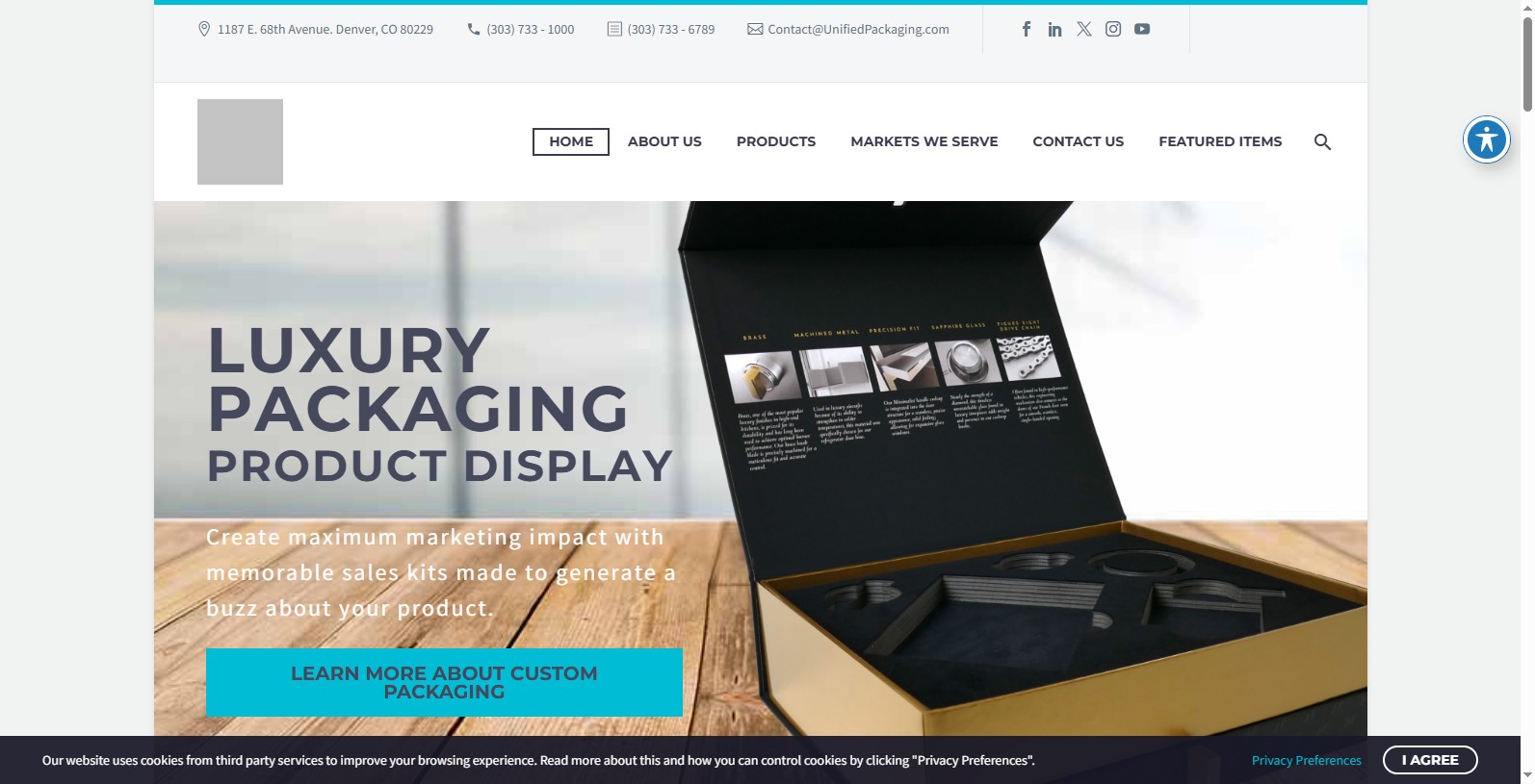 Có trụ sở chính tại Denver, Colorado, Unified Packaging là nhà sản xuất các loại hộp cứng, bìa cứng và bộ dụng cụ trình bày theo yêu cầu cho các thương hiệu sản phẩm tiêu dùng cao cấp.