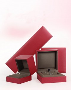 Hot sale New style red leatherette paper box with plastic wrap velvet ring pendant bracelet necklace custom 
 packing box