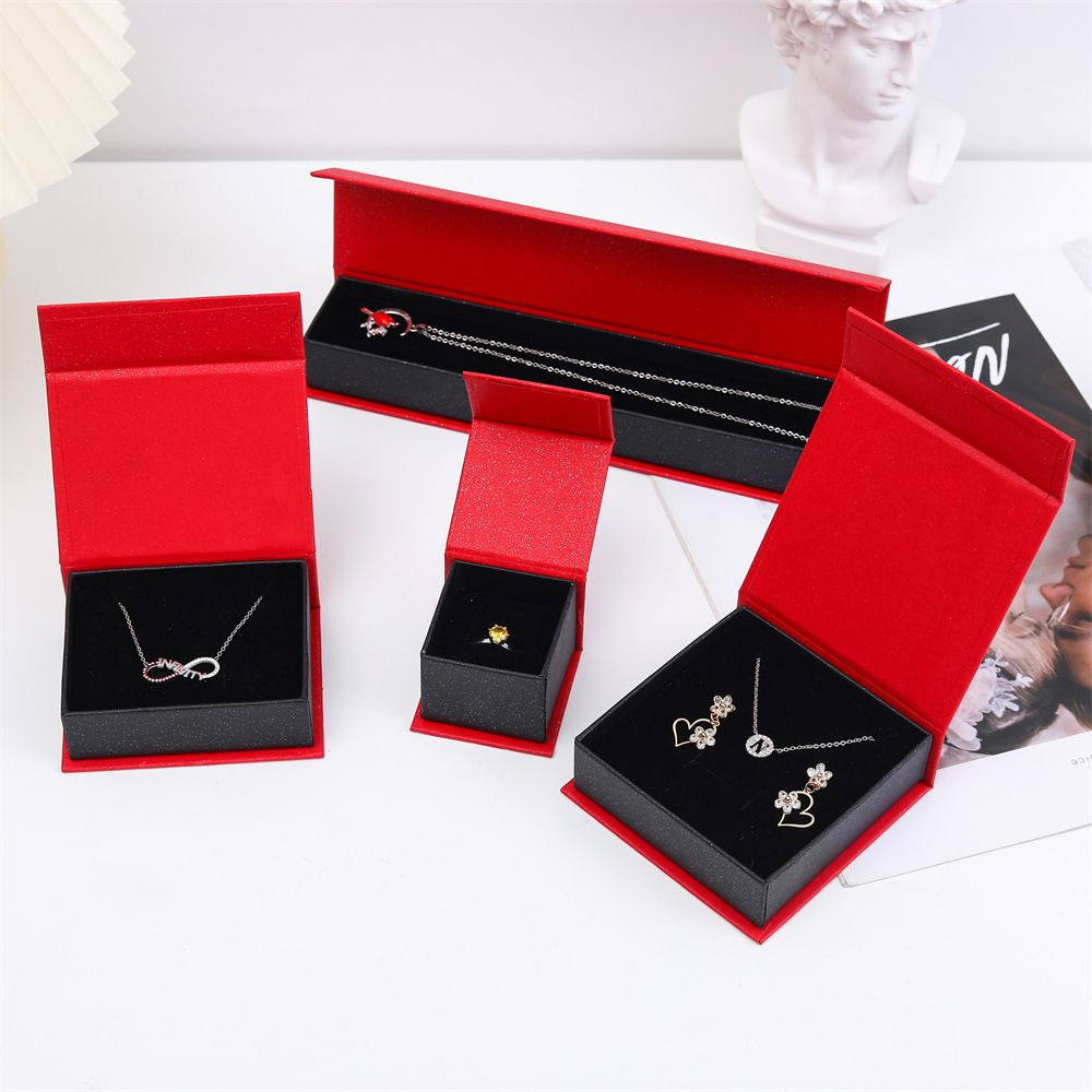 Custom logo luxury red and black paper box magnetic gift jewelry packaging box for ring earring bangle necklace
