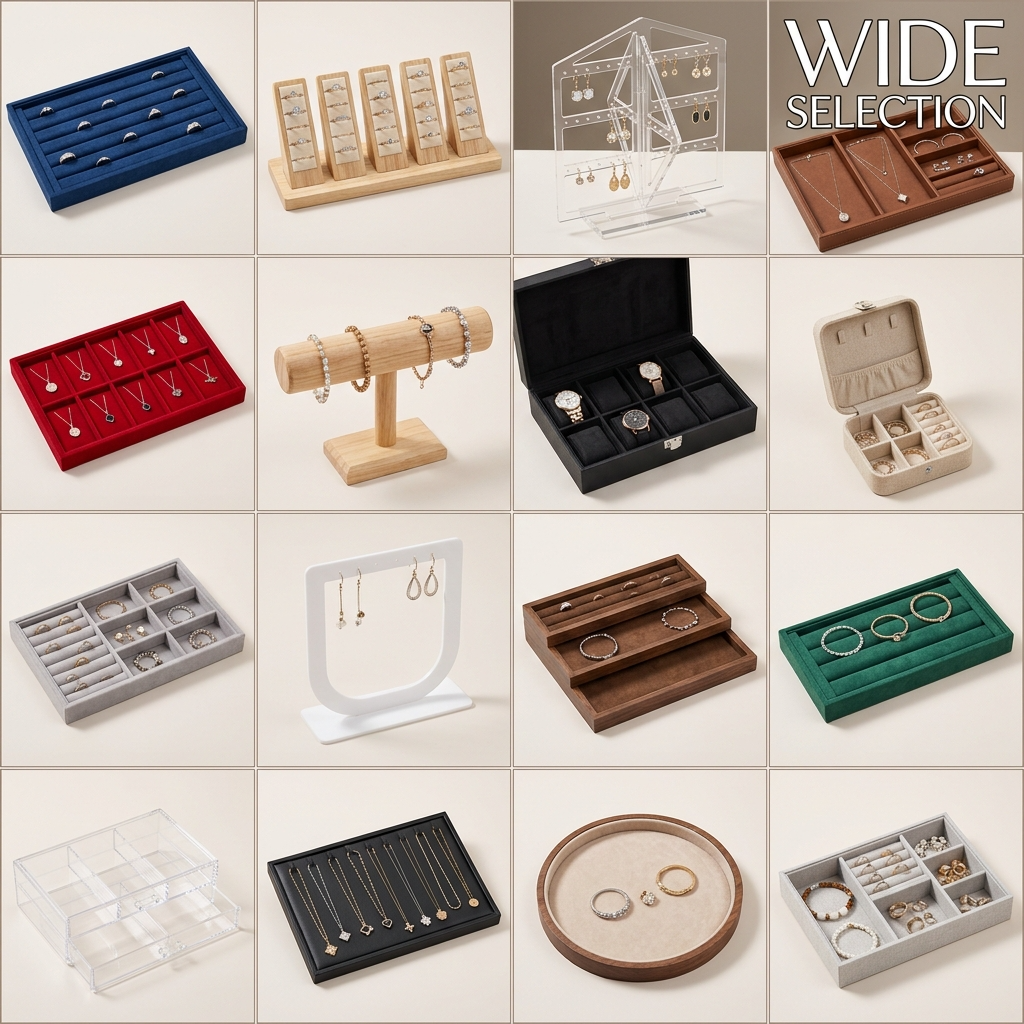 Jewelry trays of various styles and materials