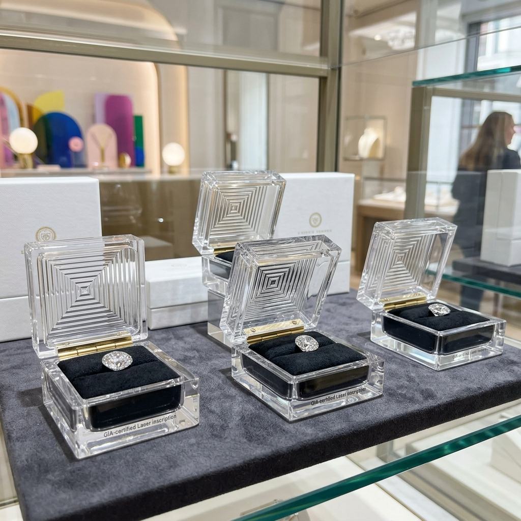 Crystal clear acrylic diamond display boxes