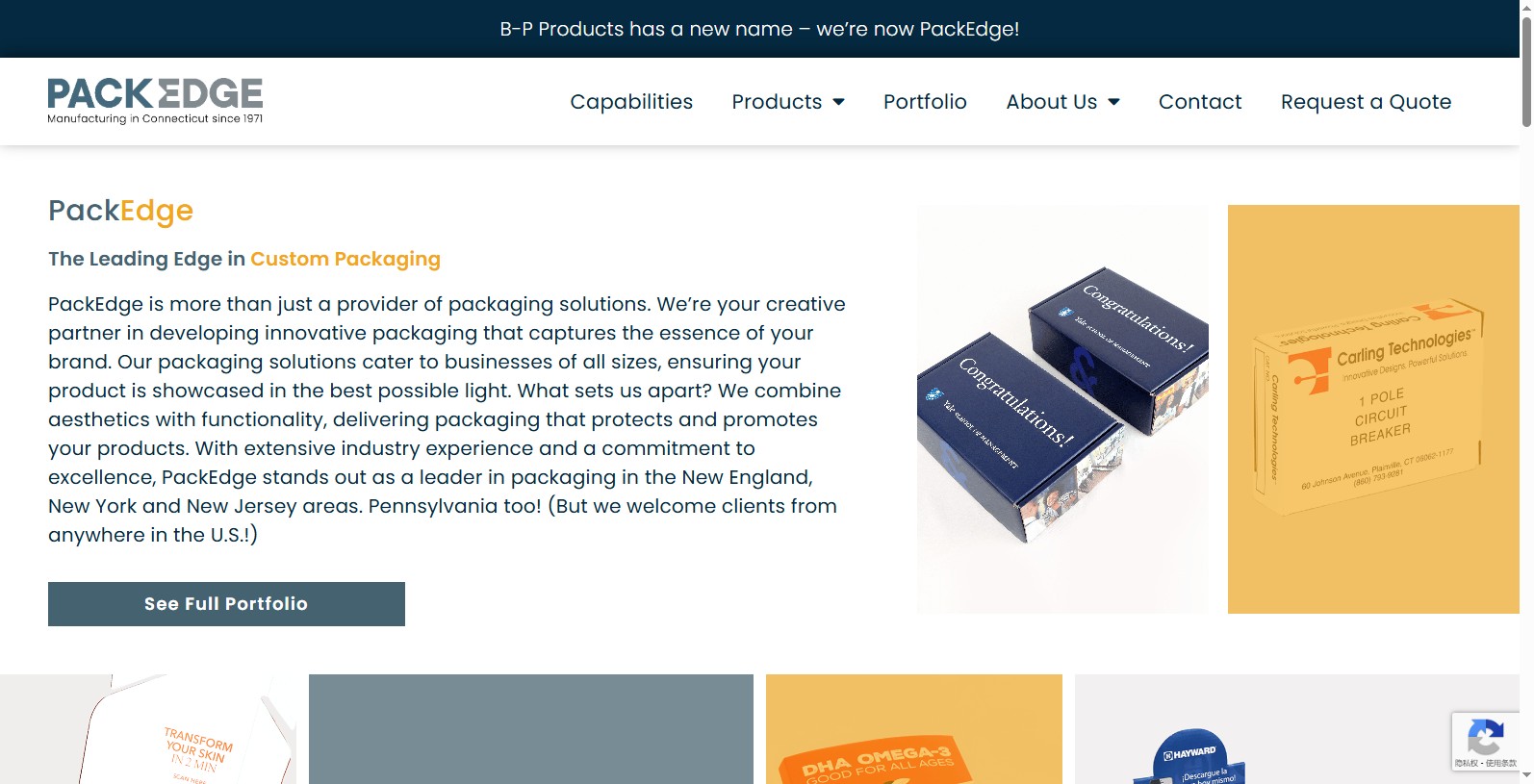 PackEdge (formerly B-P Products) is based in East Hartford, Connecticut, USA and with a long history in producing carton packaging.
