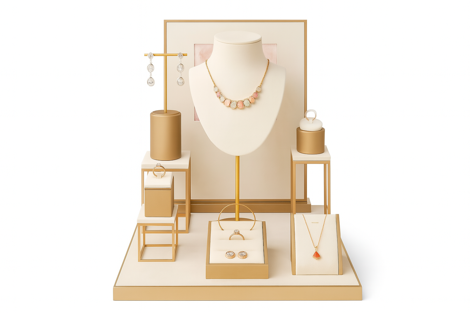 Jewelry display requires precise lighting coordination, such as using small spotlights, LED strip lights, etc.
