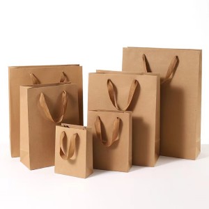Wholesale Custom Printed Logo Packaging  bags Gift Craft Shopping Paper Bag With Ribbon Handles