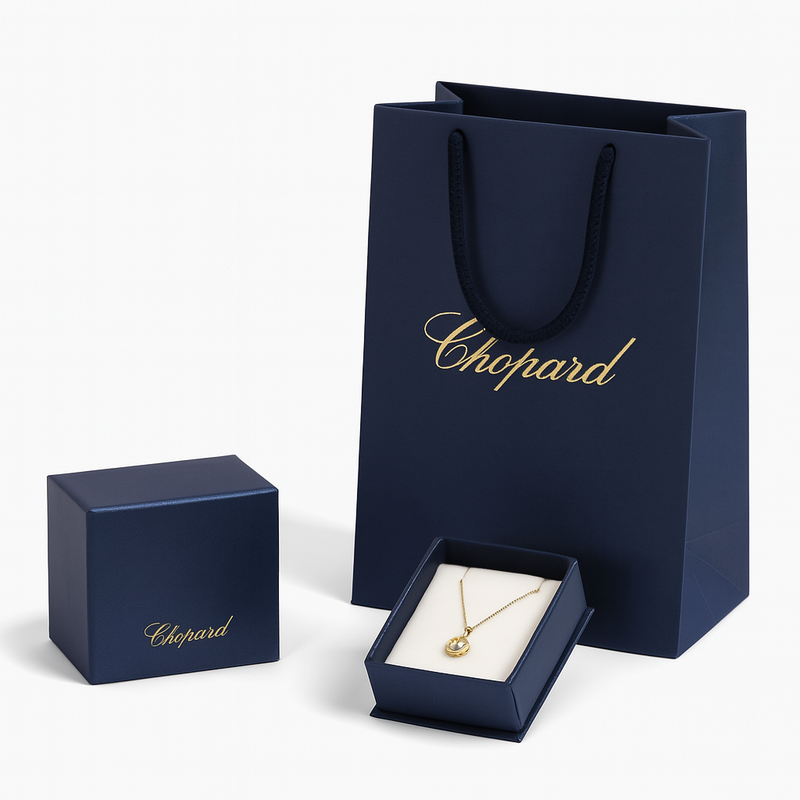 Chopard uses deep midnight blue paired with gold, with velvet interiors for extra tactile appeal.