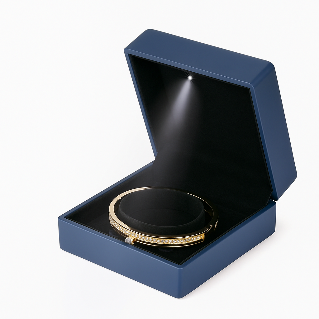 Bracelet wooden jewelry box with LED LED interior and luxurious velvet lining