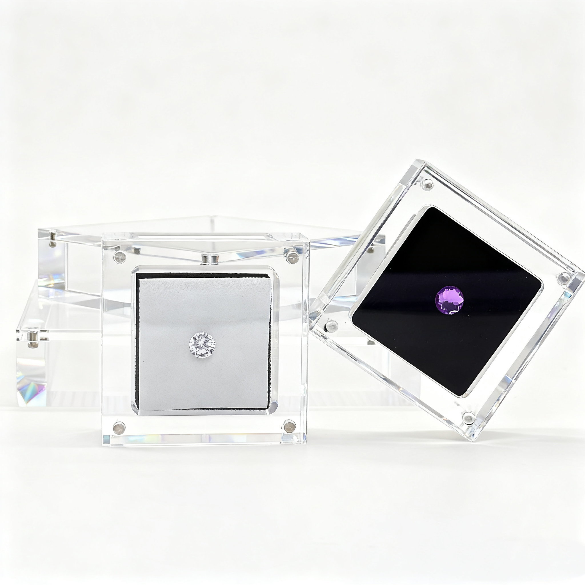 Transparent acrylic display box, featuring a modern minimalist style.