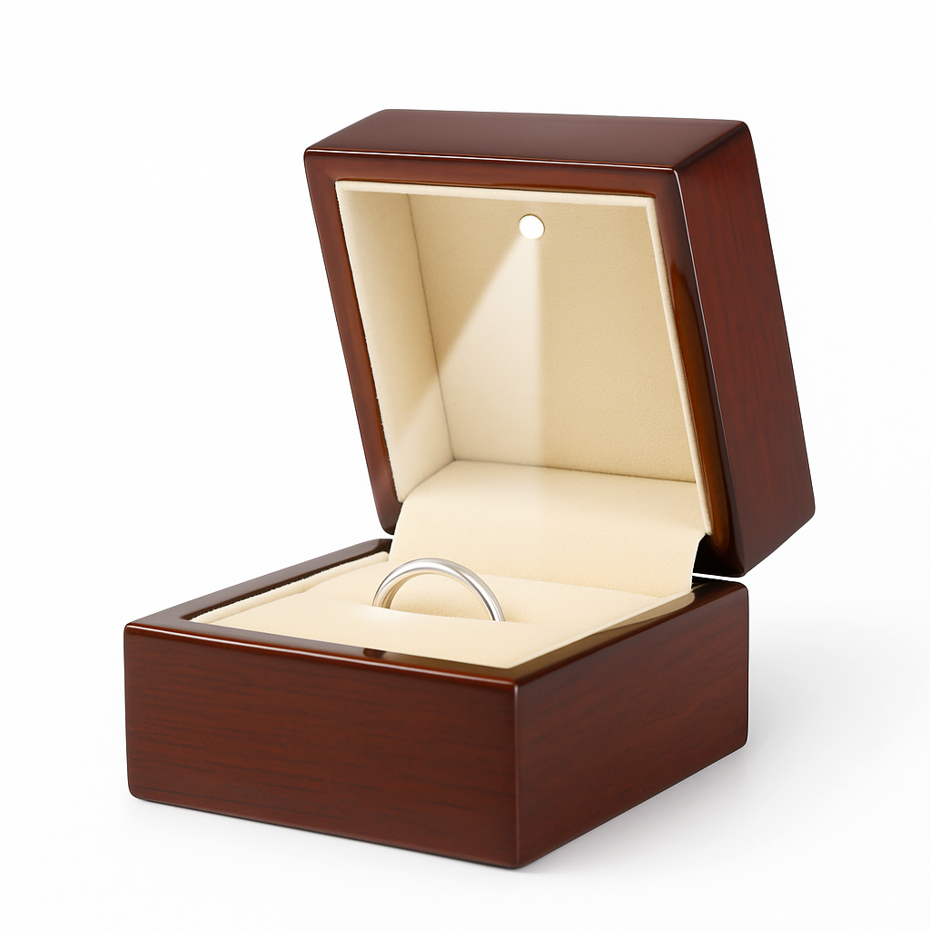 Customizable wooden jewelry box with LED display insert for bracelets