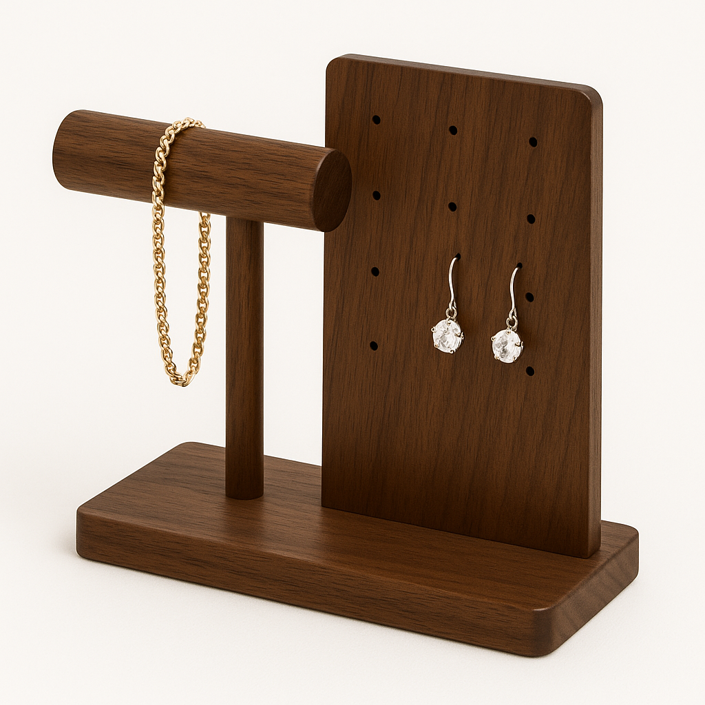These displays typically incorporate horizontal bars, trays, or perforated panels to showcase bracelets, earrings, and more.