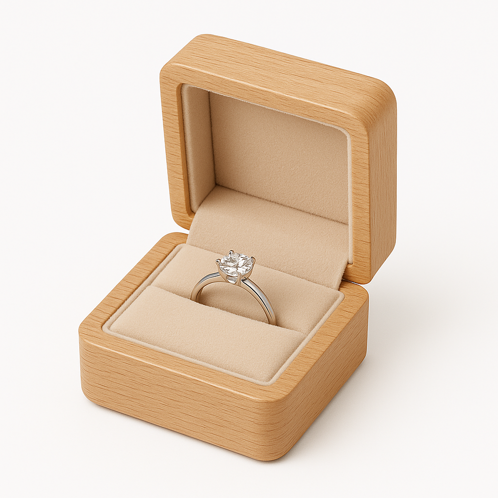 An exquisite wooden ring box is ideal for proposals, weddings, and special anniversaries. We offer a variety of styles, from simple wood to luxurious leather.