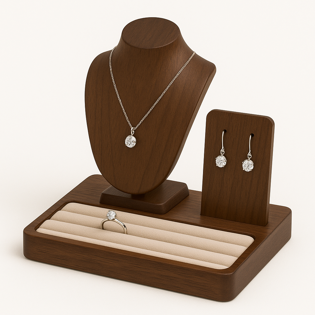 For brands that need to centrally display a wide variety of jewelry, multifunctional wooden displays are the perfect choice.