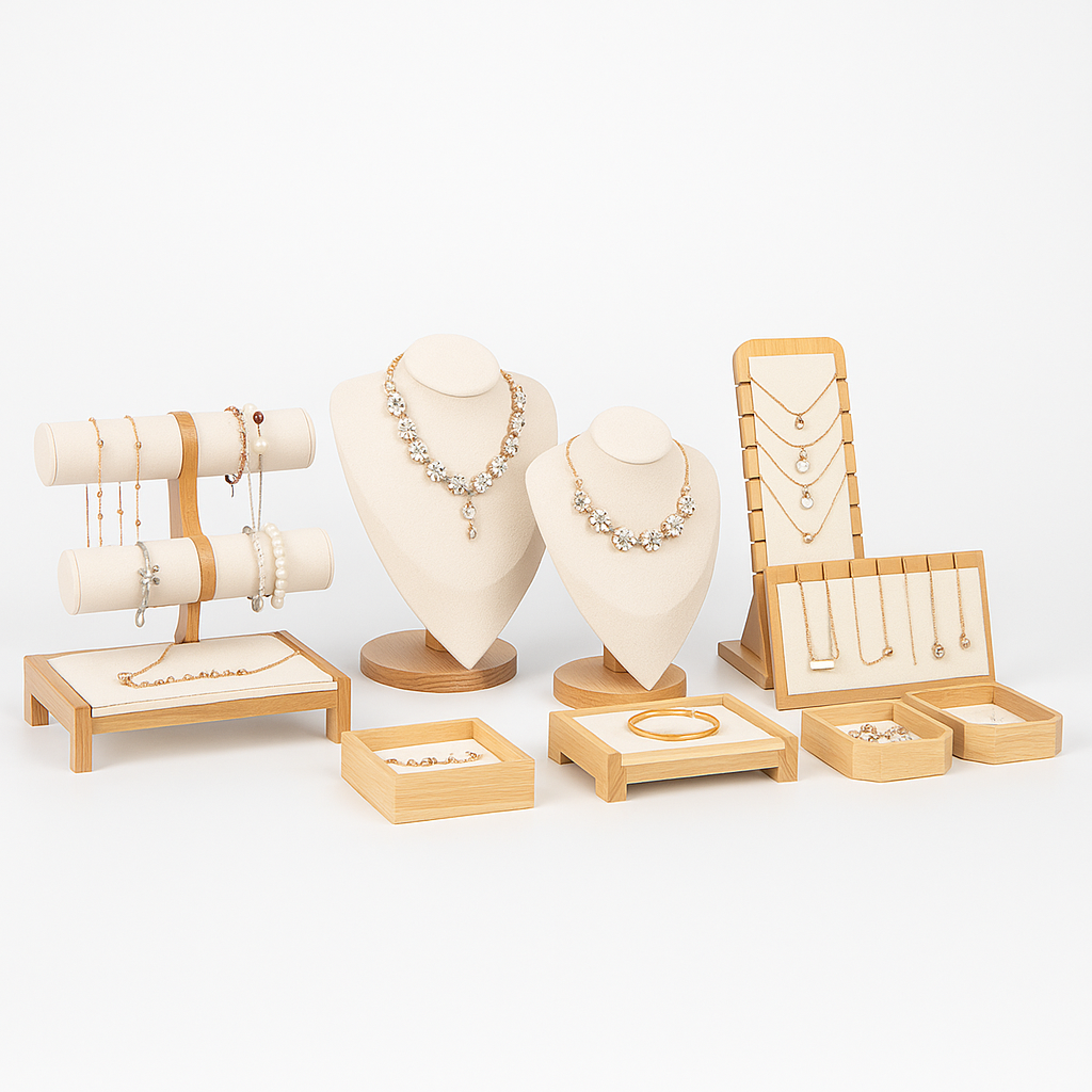choosing wholesale wooden jewelry displays not only conveys a premium feel through display but also further strengthens the brand image through customized packaging.